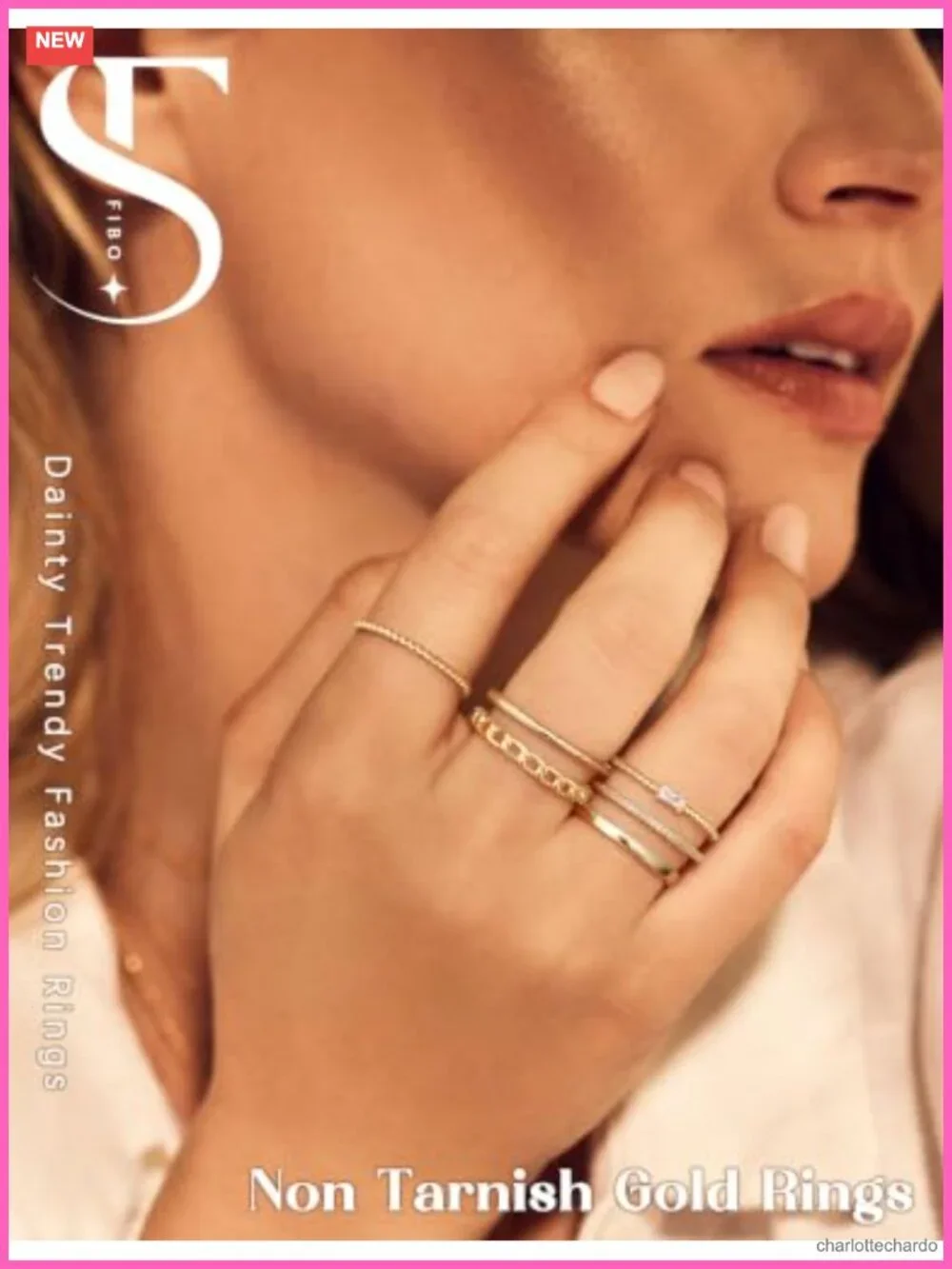 14K Gold Plated Stackable Rings Set for Women - 6 Piece Non Tarnish Band Ring